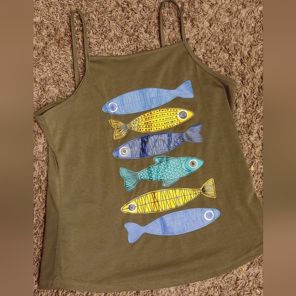 Emery Rose Tops - Emery Rose Fish Print Round Neck Tank Top Size Medium